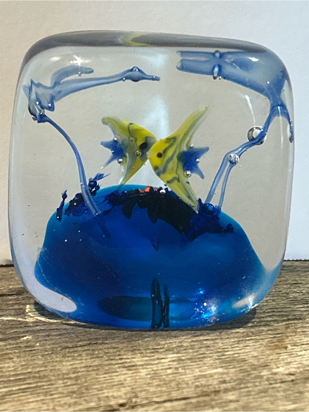 Vintage Murano Style Art Glass Aquarium Block Paperweight